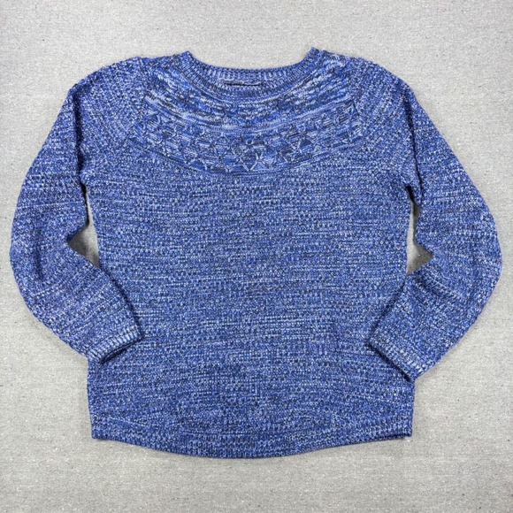 croft & barrow Sweaters - Croft‎ & Barrow Sweater Women Small Blue Marled Knit Lattice Neck Long Sleeve